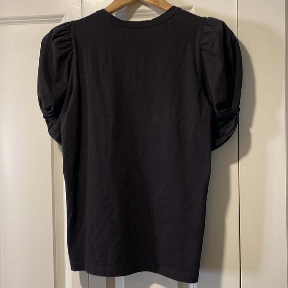 A.L.C. Kati Cotton Ruched Puff sleeve Cotton Top Shirt Tee Black Small - Picture 5 of 9